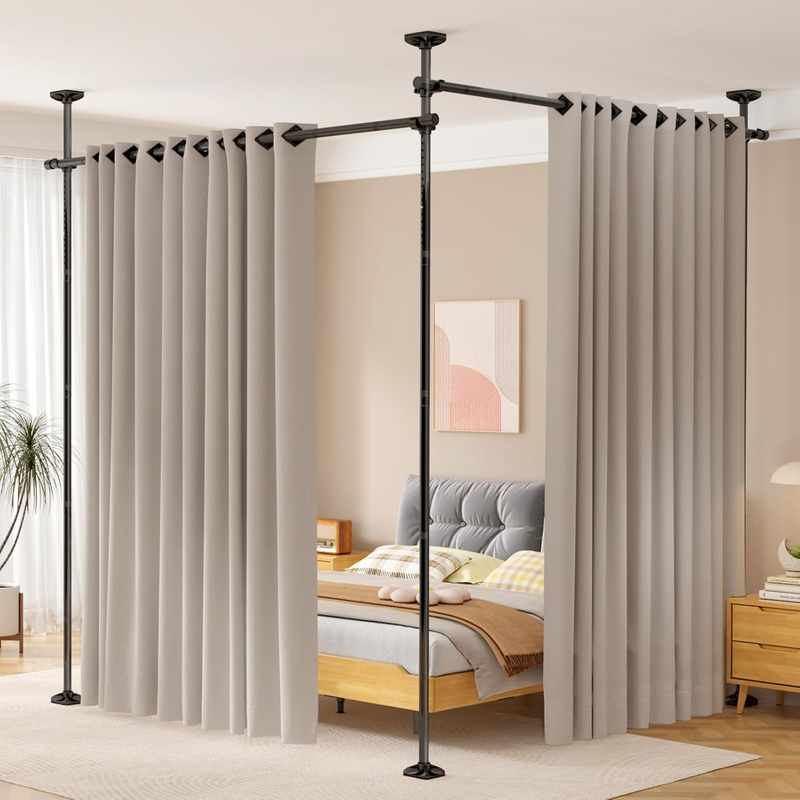 Room Divider No Drilling Curtain Rod Wall Divider for Room Separation, 4-10ft(H)