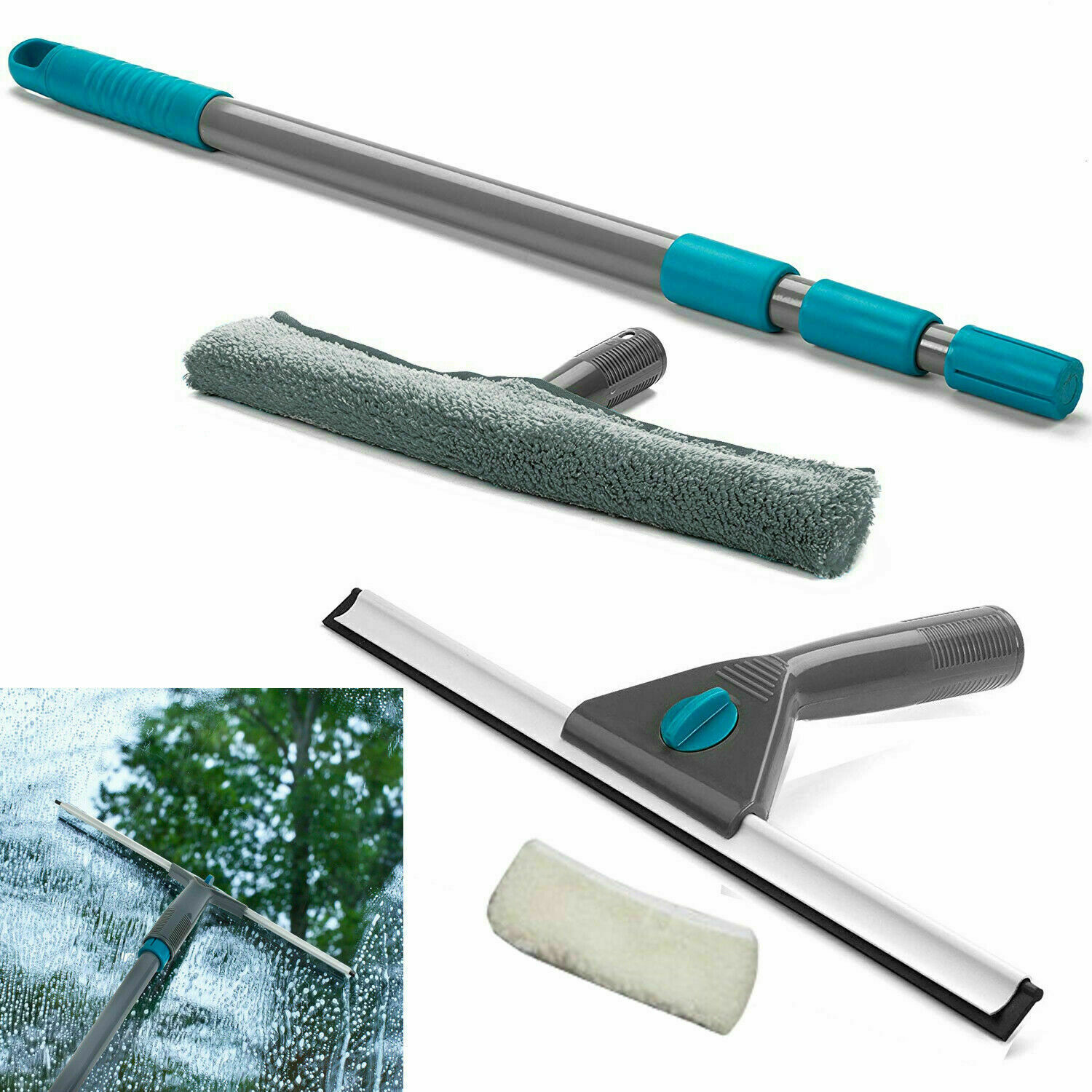 Telescopic Window Cleaning Kit EXTENDABLE HANDLE Washing Wiper Squeegee