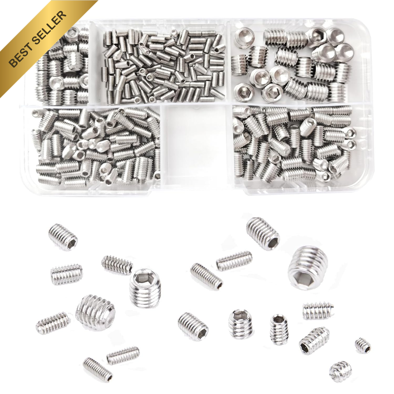 380Pcs 304 Stainless Steel Hex Allen Head Socket Set Screws Grub Screw Bolts Ass
