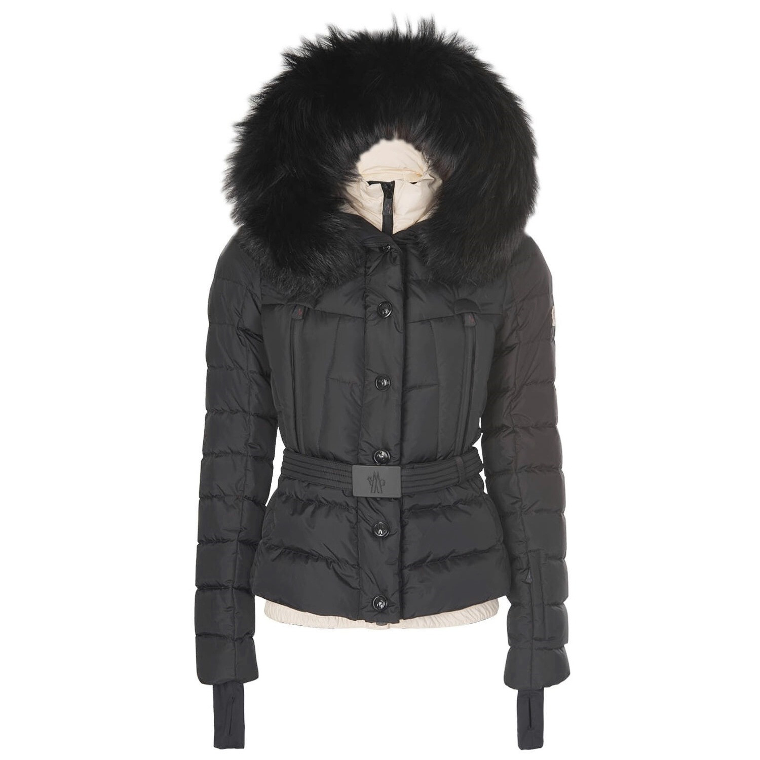 Pre-owned Moncler Grenoble Beverley 2tone Ski Jacket Down Puffer Belt Fox Fur Hood 1 S In Black