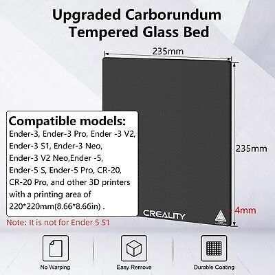 CREALITY Tempered Glass Build Hotbed Ender-3 S1 Pro/3 V2 3D Printer 235X235mm 