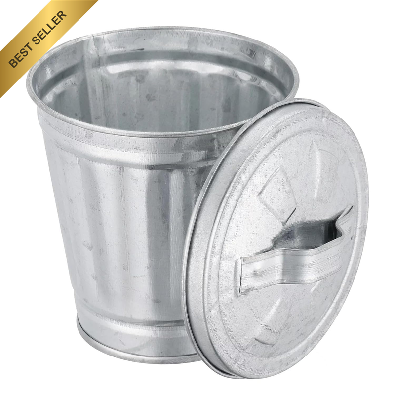 Silver Galvanized Trash Can with Lid Mini Wastebasket Trash Can Small Metal Buck