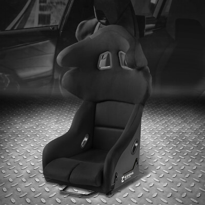 [1 шт.] Универсальный подголовник из черной замши из микрофибры с фиксированным гоночным ковшеобразным сиденьем