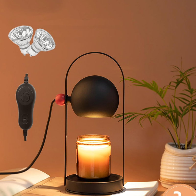 Black Metal Candle Warmer Lamp with Adjustable Height, 360° Dimmable LED Bulbs,