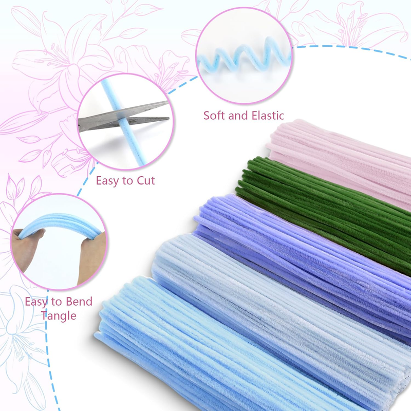 400 Pcs Pipe Cleaners Craft,5 Assorted Colors Pipe Cleaners Bulk, Chenille Stems