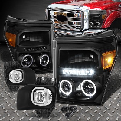 [LED DRL] ДЛЯ ПРОЕКТОРНЫХ ФАР 11-16 F250 F350 +ХРУСТАЛЬНЫЕ ПРОТИВОТУМАННЫЕ ФАРЫ +РАМКА + ПЕРЕКЛЮЧАТЕЛЬ