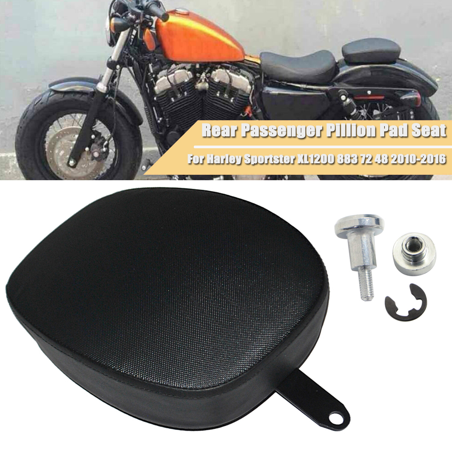 Black Rear Seat Passenger Pillion Pad For Harley Sportster Black Rear Seat Passenger Pillion Pad For Harley Sportster