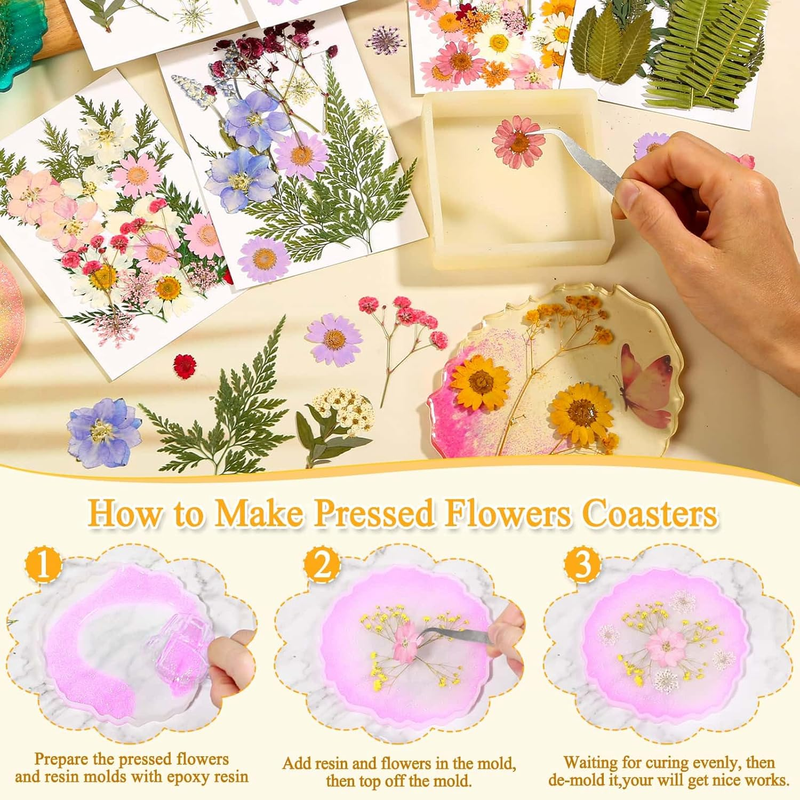 124 Pcs Dried Pressed Flowers for Resin Crafts, Real Pressed Wildflowers Natural
