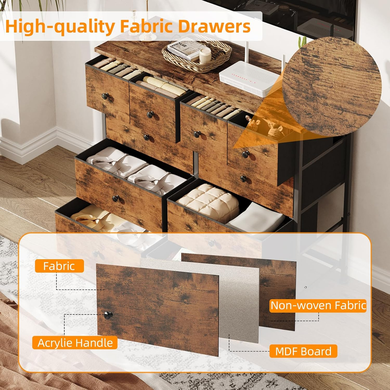 Dresser for Bedroom, Commode De Chambre, 10 Storage Tall Fabric Drawer Dresser f
