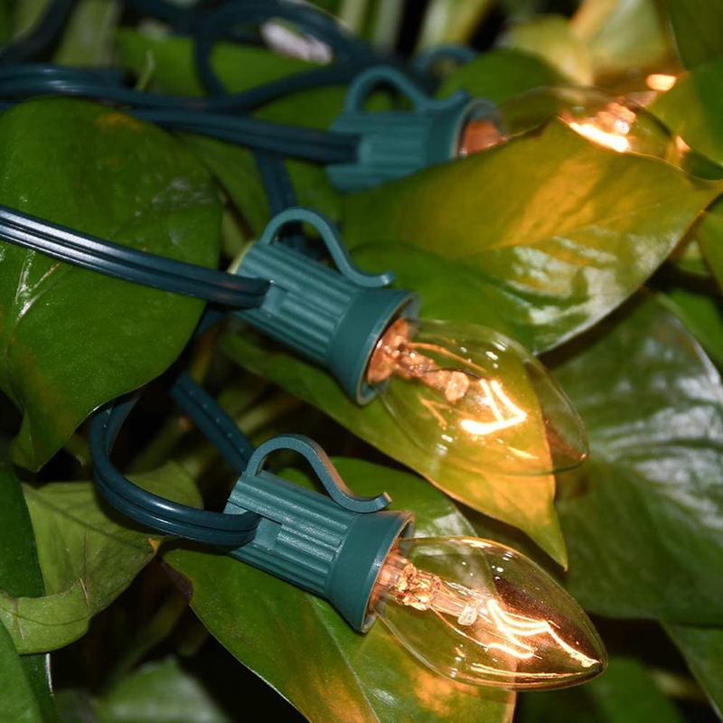 25 Pack C7 Clear Bulbs, 5W Incandescent Christmas Light Bulbs, E12/C7 Bulb Warm