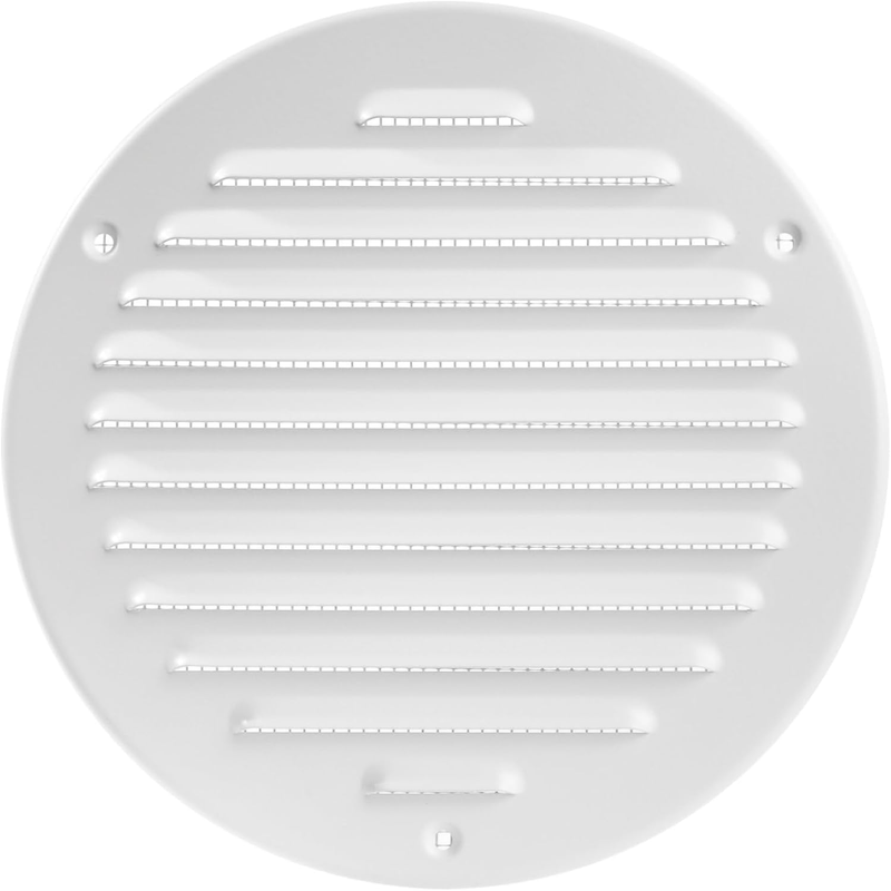 White Round Vent Cover 150mm Flat Louvered Ventilation Grille with Fly Screen