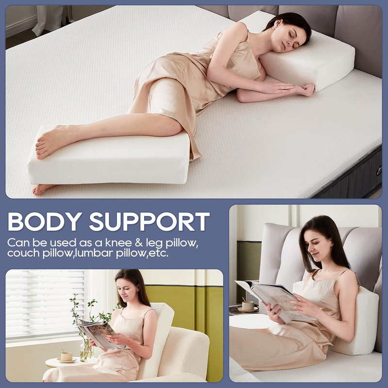 Cube Pillow for Side Sleepers (24"X12"X6", Extra Thick), Memory Foam Rectangle P