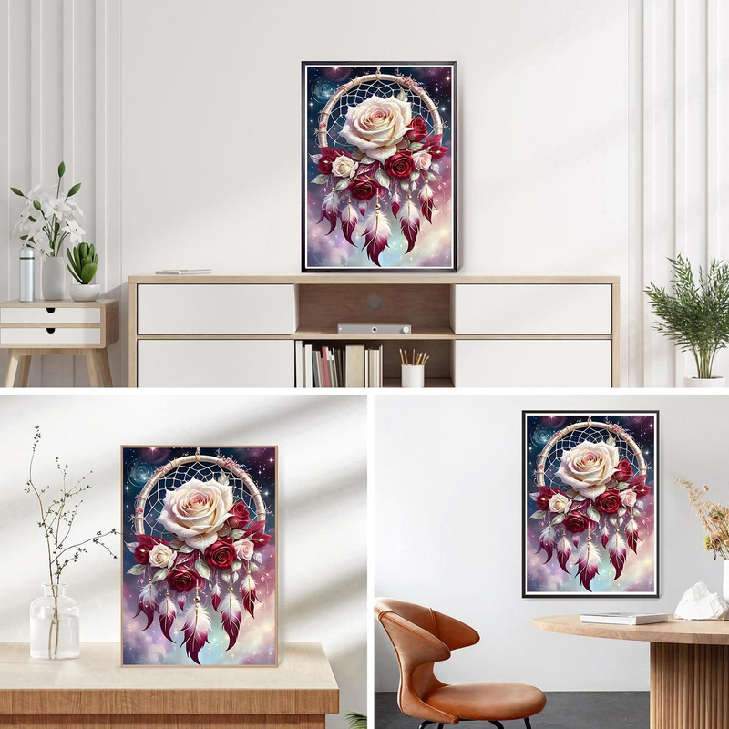 Dream Catcher Diamond Painting Kits for Adults, 5D Dreamcatcher and Rose Flowers