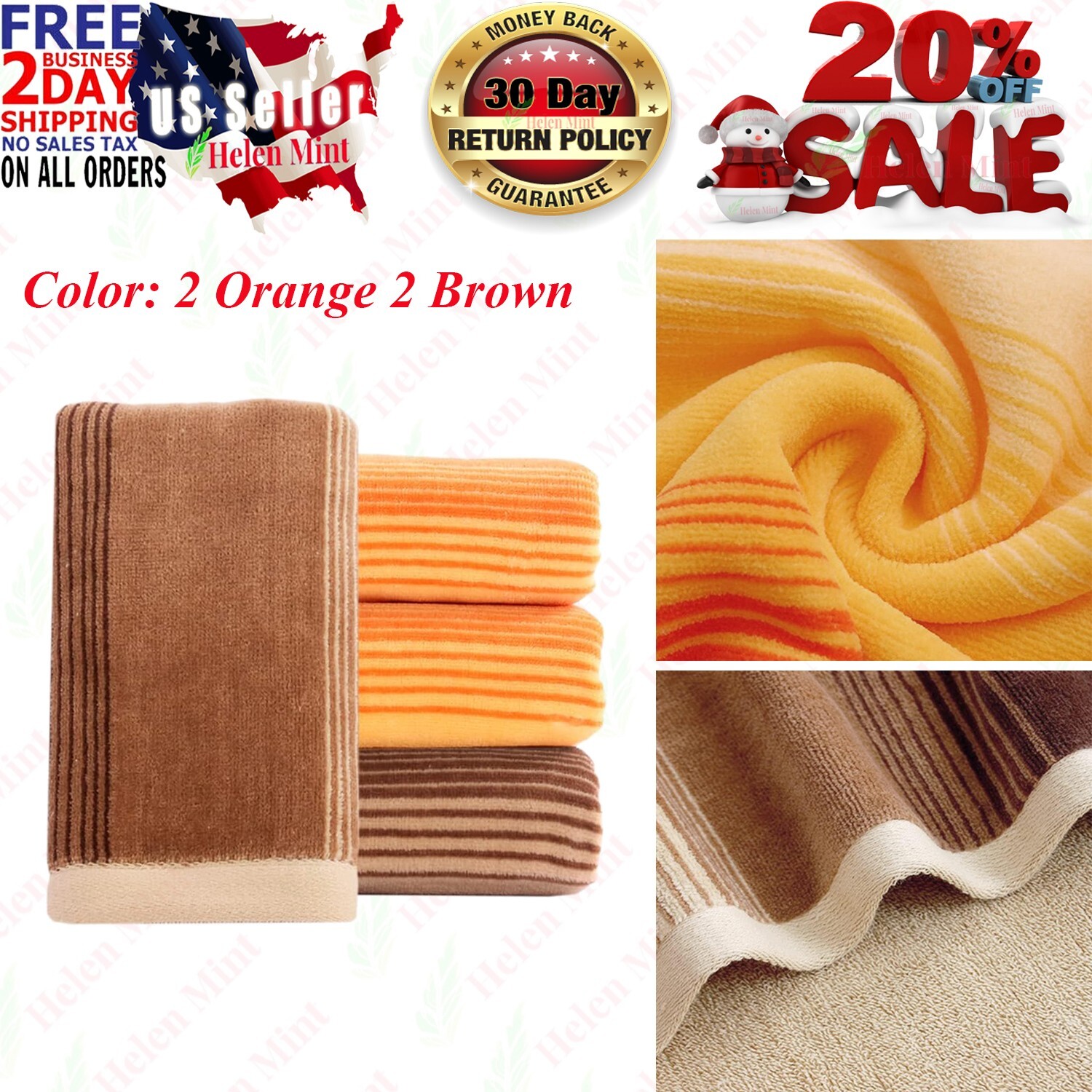 Hand&Towels Set of 4 Striped Pattern 100% Cotton Soft Decora