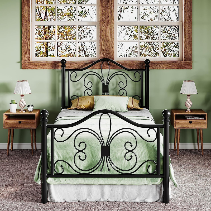 Twin Size Bed Frame for Kids,Metal Butterfly Pattern Design Headboard Footboard