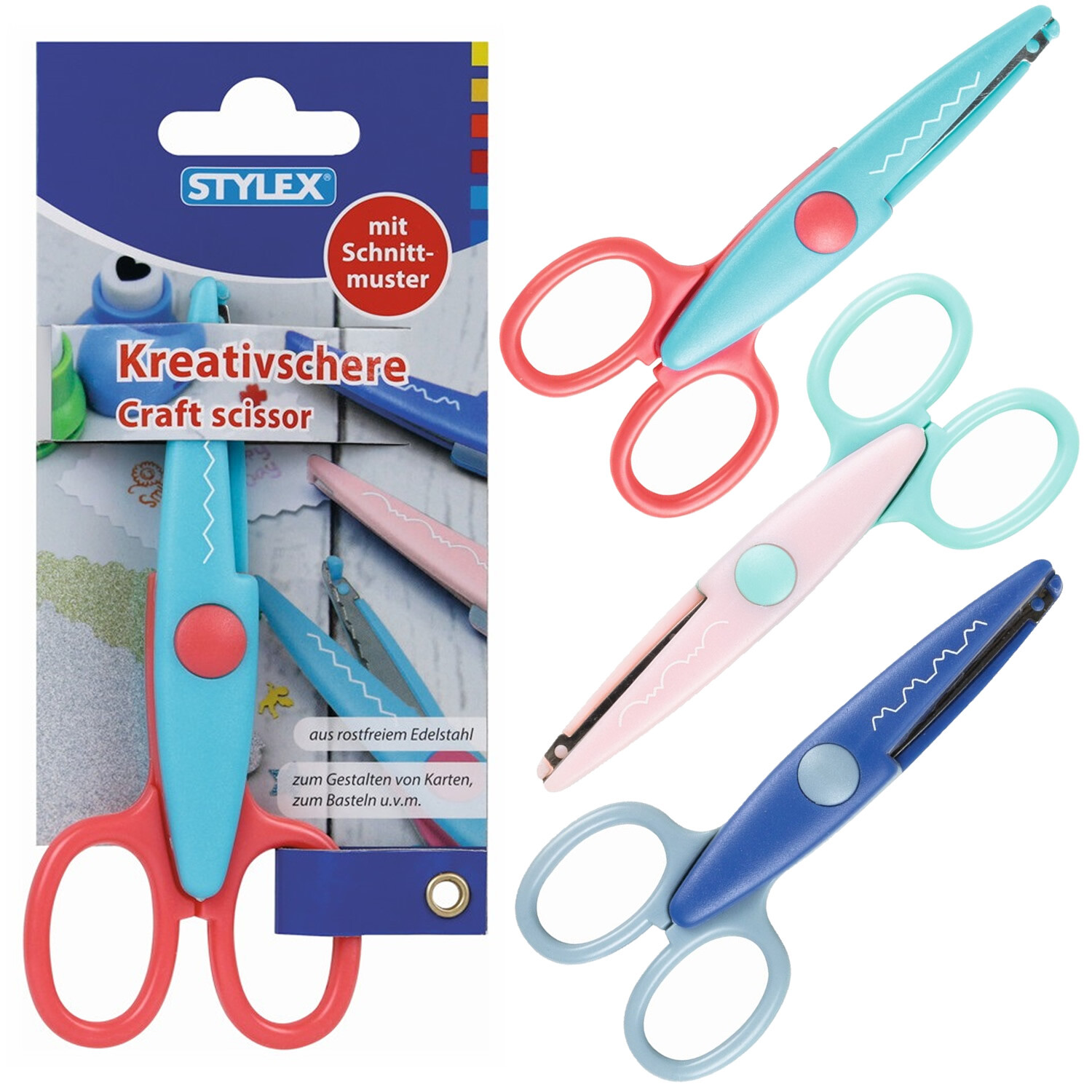 STYLEX 3er Schnittmuster Bastelschere Konturenschere Zackenschere Wellenschere