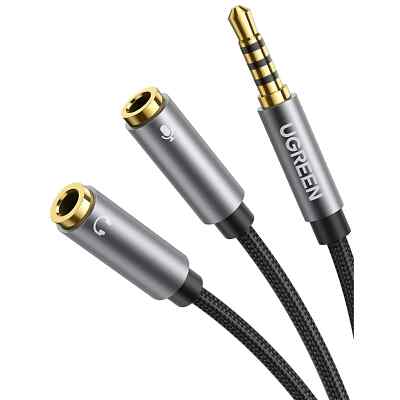 UGREEN Headphone Splitter 3.5mm 2 Female to 1 Male Mic and Audio Y Splitter TR