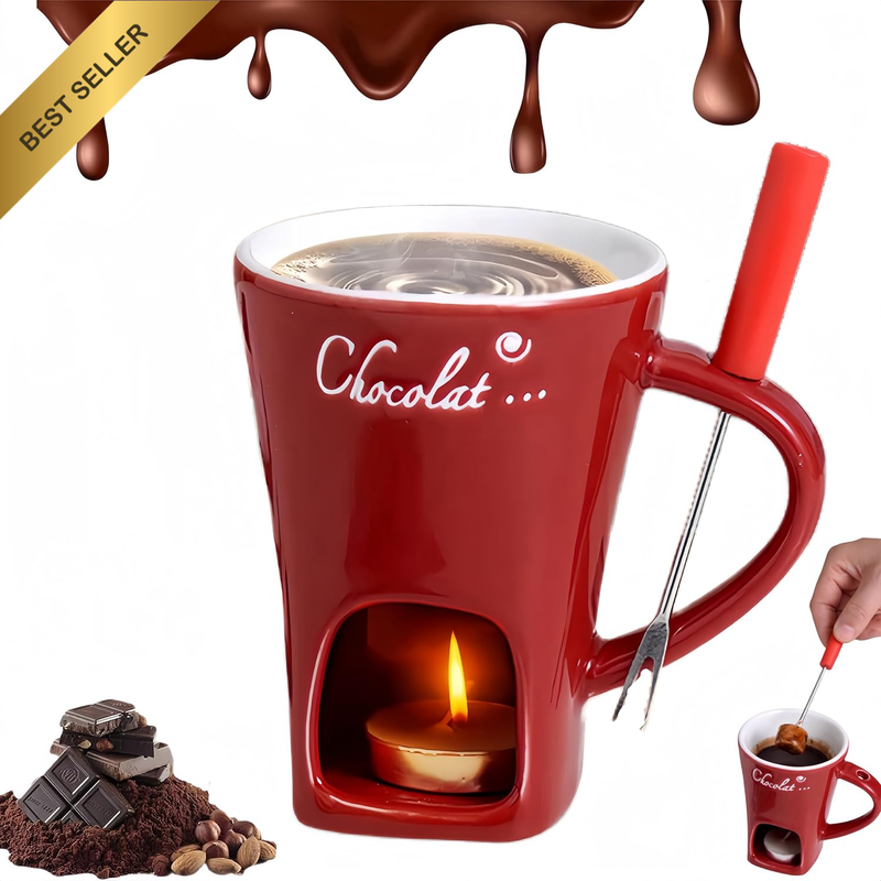 Fondue Set Hot Chocolate Fondue Mug Set 4.58 Oz Chocolate Melting Mugs Warmer wi