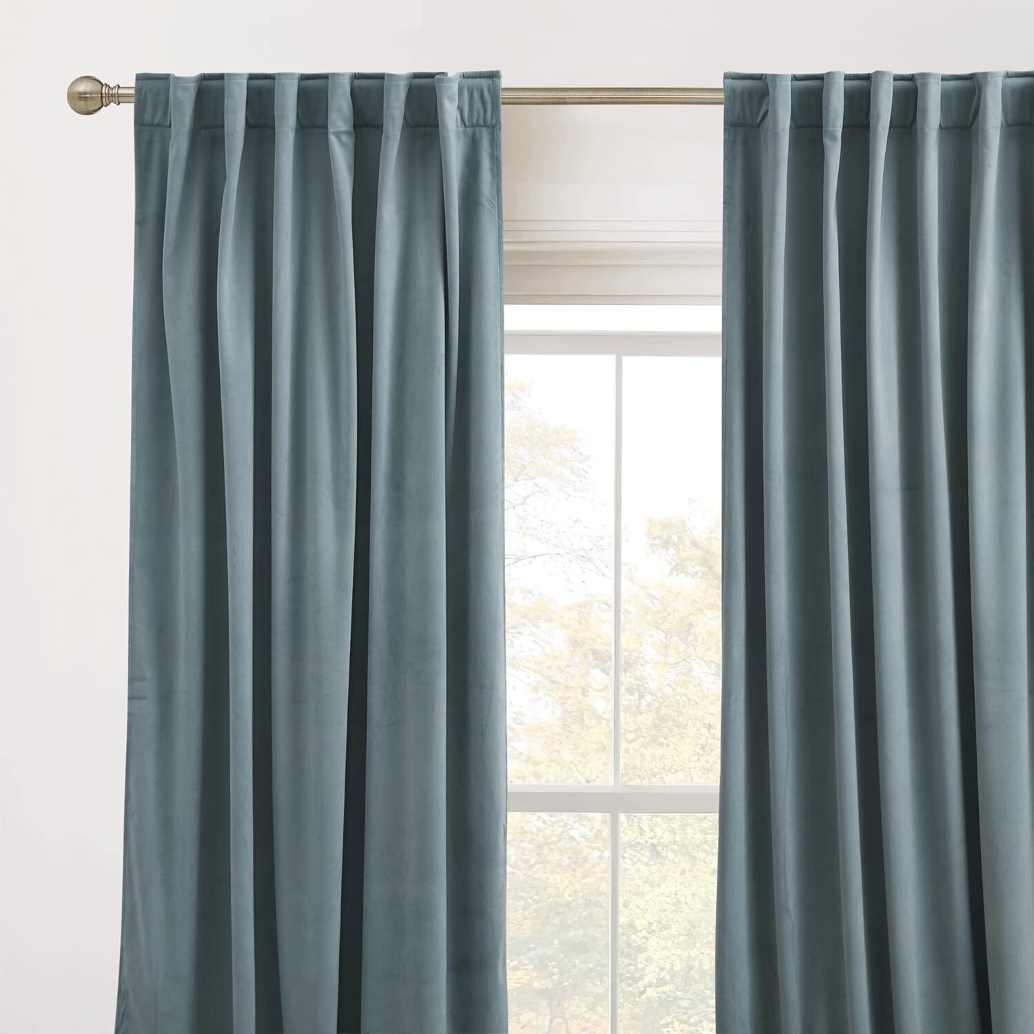 RYB HOME ** BLUE VELVET CURTAINS ** STONE BLUE -- 52 X 108 'NOISE REDUCING'