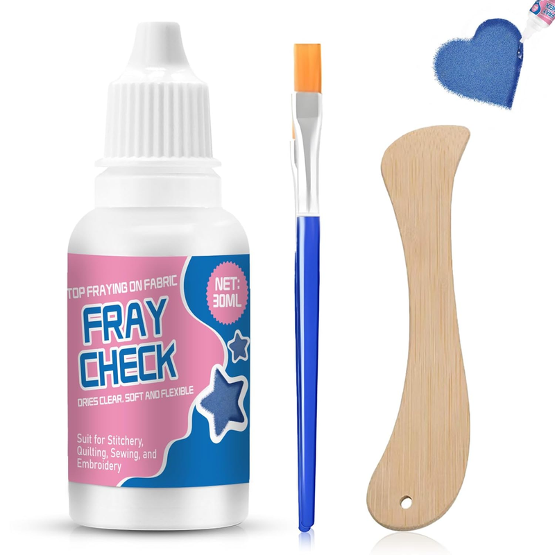 Fray Check for Fabric Clear, No Fray Fabric Glue and Wooden Scraper Dried Clear