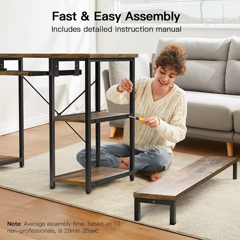 Computer Desk with Storage Shelves, 47 Inch Home Office Desk with Monitor Stand,