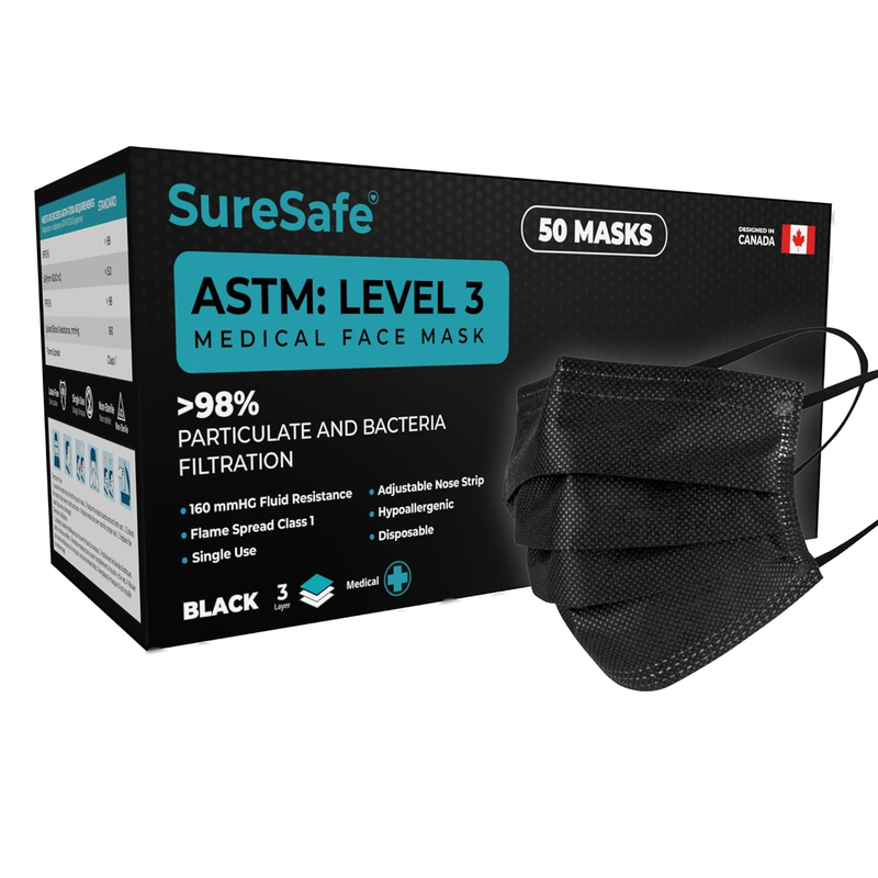50 PCS ASTM Level-3 Masks Disposable, Black face mask, Medical mask, Disposable