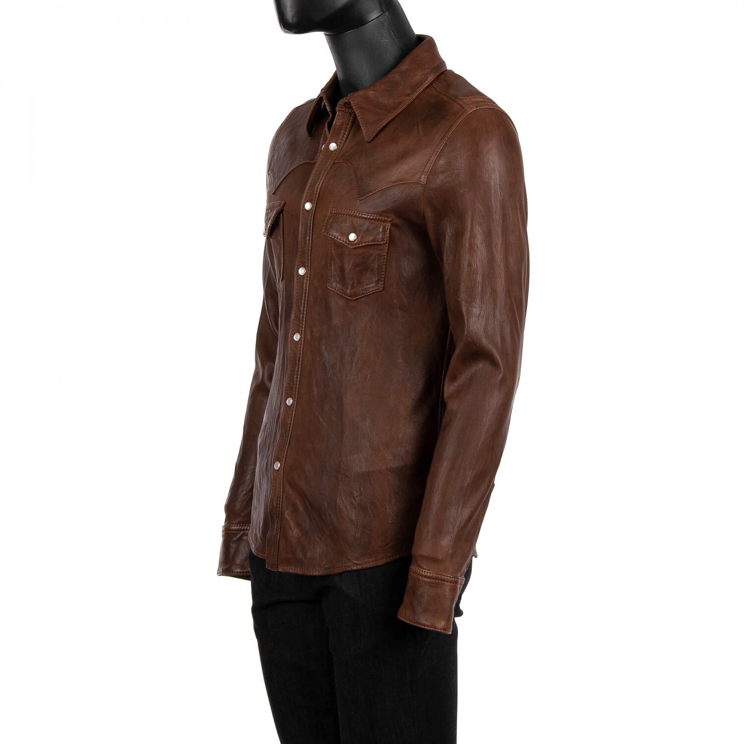 Pre-owned Dolce & Gabbana Sheep Leather Shirt Jacket With Pockets Brown S M 08893