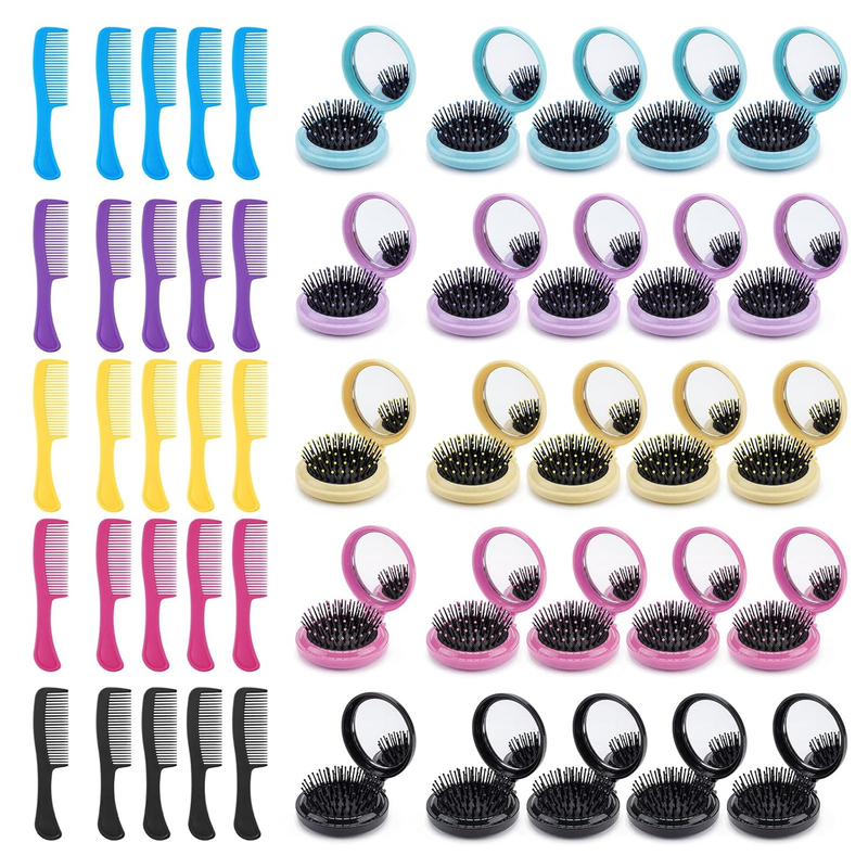 30 Pack Mini Travel Hair Comb Set, 5 Colors, Individually Wrapped