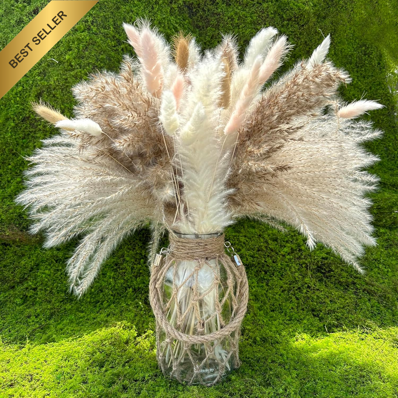 Dried Pampas Grass Decor 107 Pcs Boho Home Decor 17 Inch Natural Dried Flower Bo
