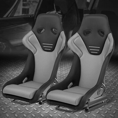 Пара универсальных гоночных ковшеобразных сидений из серебристой замши из микрофибры с фиксаторами и ползунками