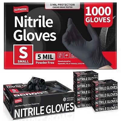 Disposable Nitrile Exam Gloves, 5 Mil Black, Powder-Free Heavy Duty Clean Glove