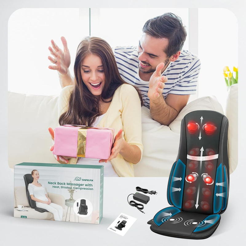 Shiatsu Neck and Back Massager with Heat Compression, Electric Massage Chair Pad