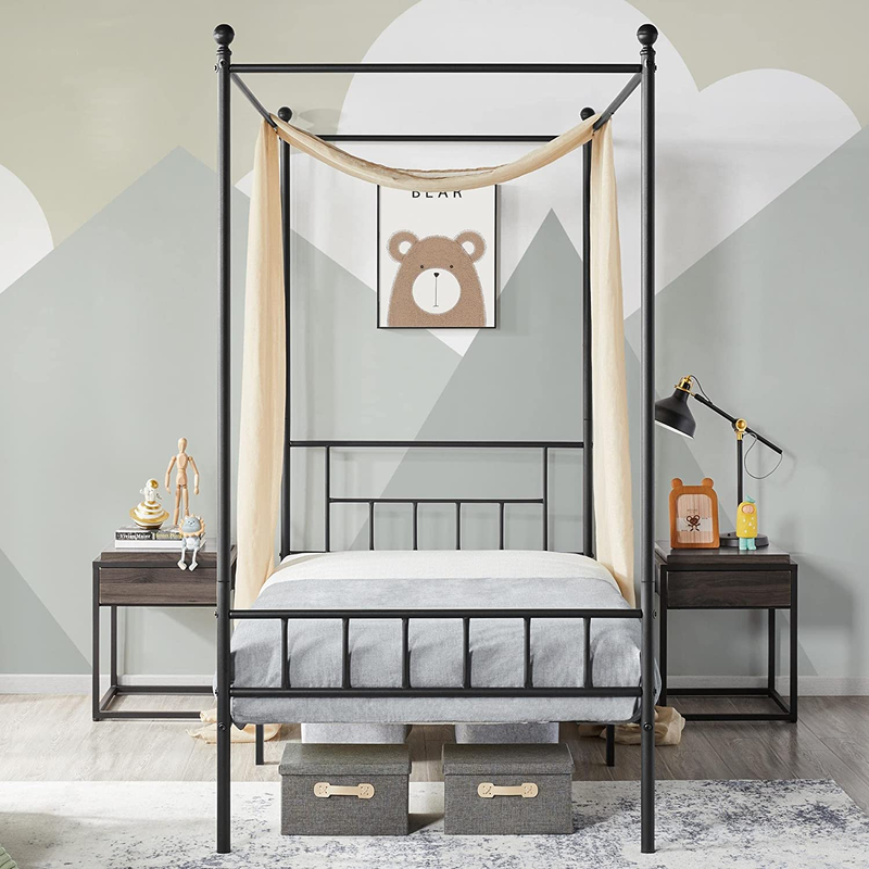 Canopy  Platform Bed Frame Four-Poster Canopied Bed Mattress Foundation