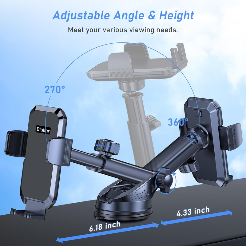Phone Holder Car, [Upgraded Strong Suction] Adjustable Car Phone Holders Mount f
