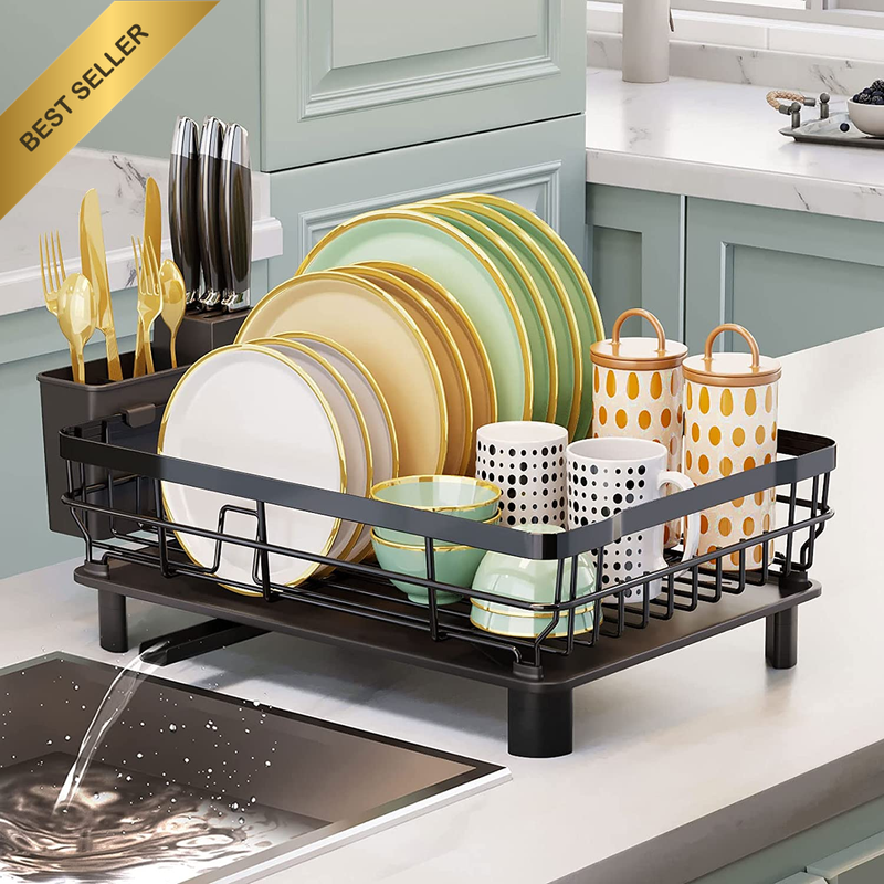 Iron Dish Drying Rack with Drainboard Dish Drainers for Kitchen Counter Sink Adj