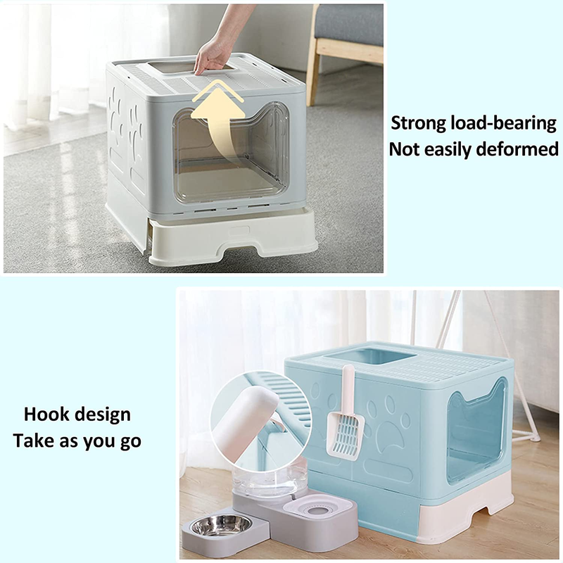 Cat Litter Box Foldable Portable Cat Litter Pan with Lid,Top Entry Litter Box La