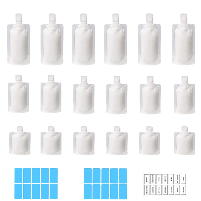 Travel Pouches Toiletries 18 Pcs Refillable Squeeze 30 50 100ml Leak Proof 3.4oz