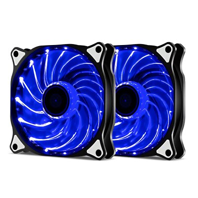 2 Pack 120mm 15 LED PC CPU Computer Case Cooling Neon Quite Clear Fan Mod cooler