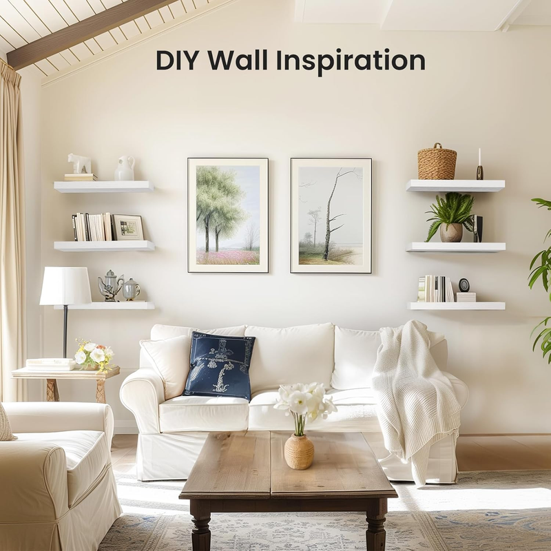 White Floating Shelves Invisible Wall Mounted 3 Sets, Modern Faux Wood Storage S