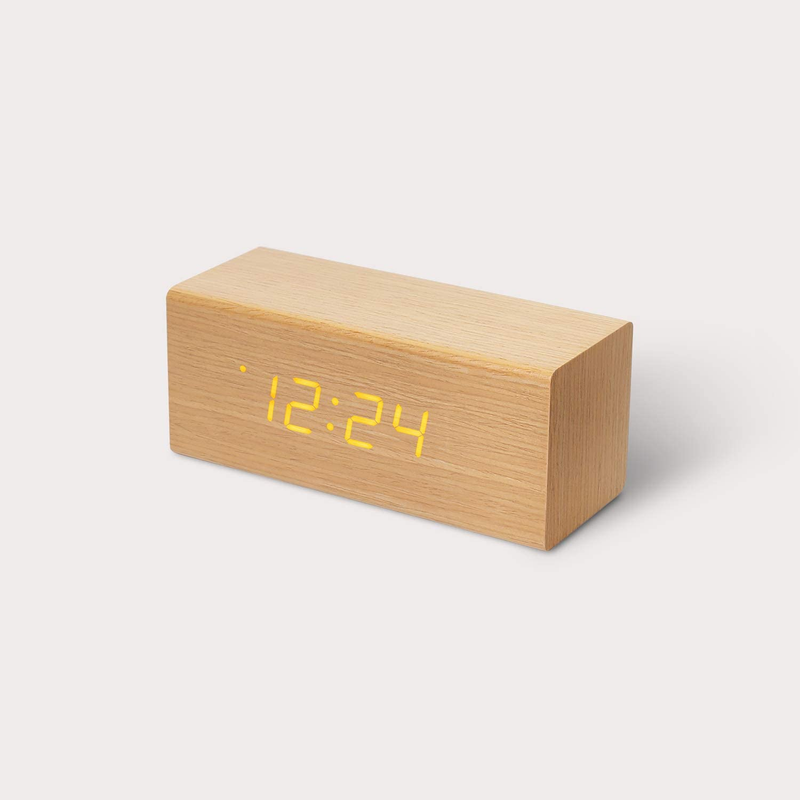 Real Wooden Digital Alarm Clock (Mini Rectangle), LED Display Desk Clock, Alarm