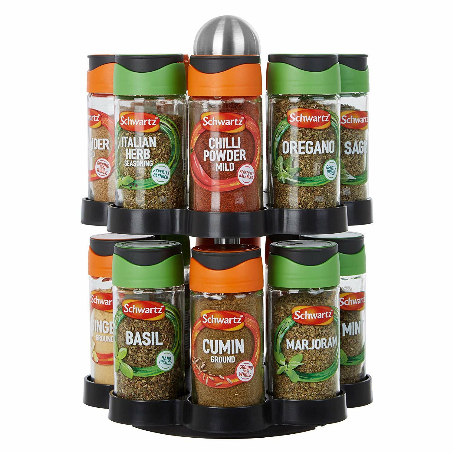 Revolving Spice Rack Sturdy Black Base Sixteen Herbs And Spices Stylish
