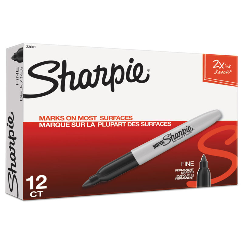 Sharpie Super Permanent Markers Fine Point Black Dozen 33001