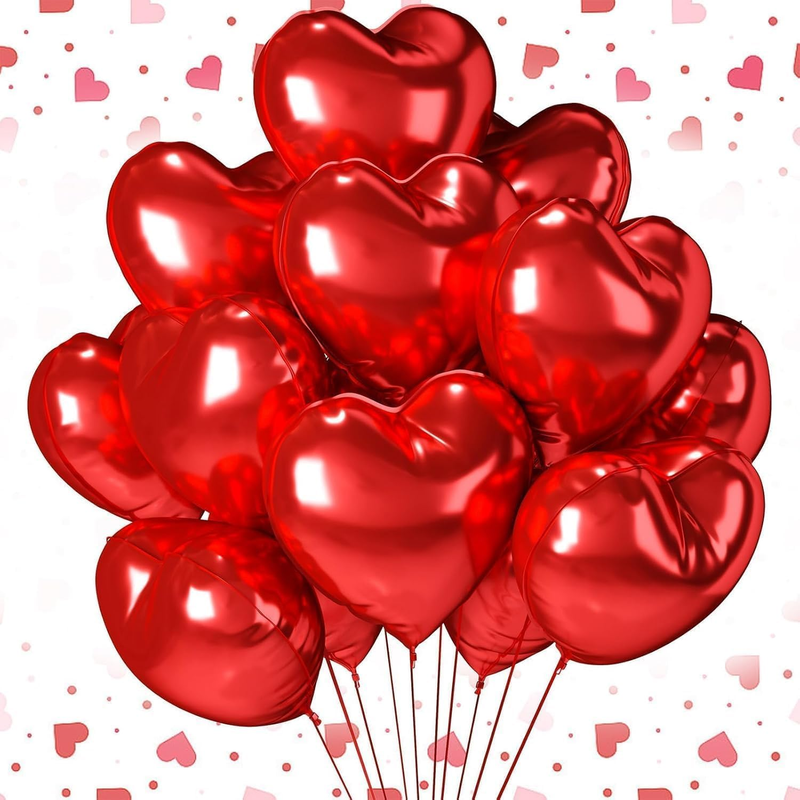 50 Pcs Heart Shape Foil Balloons 18 Inch Heart Shape Helium Aluminum Balloons wi