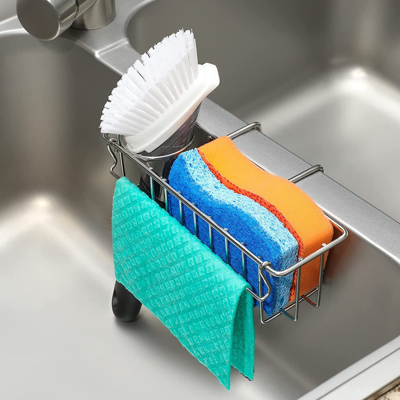 Kitchen Sponge Holder Stainless Steel Hanging Sink Caddy 3 in 1 Sponge Holder fo