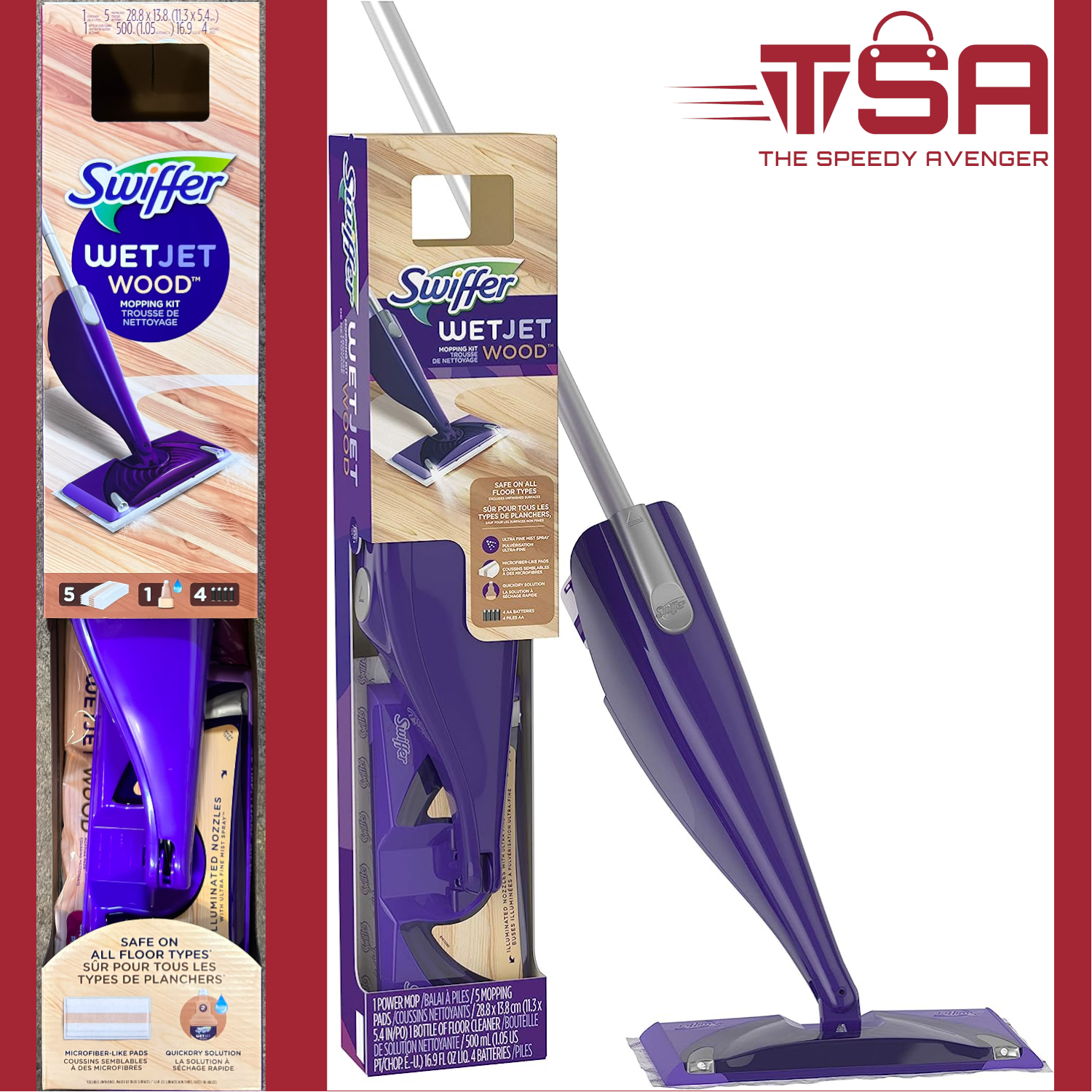 Swiffer WetJet Wood Mopping Starter Kit Dual-Nozzle with 5 Pads and Cleaner