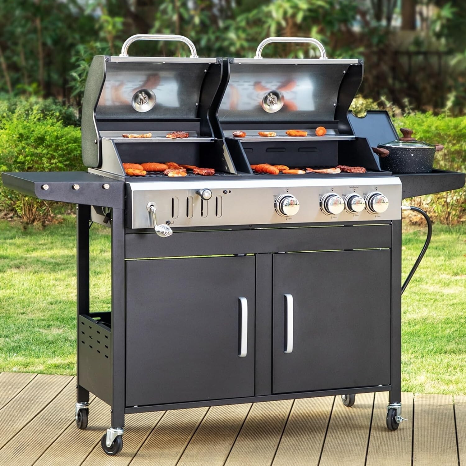 Gas Charcoal Combo Grill Dual Fuel Outdoor BBQ 4 Burner with