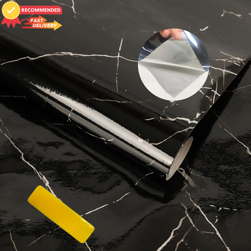 Black Marble Contact Paper 40x1000cm Peel & Stick Countertop Cover Wallpaper