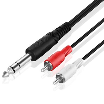 1/4 Inch To Dual RCA Audio Cable 6FT Male 6.35mm 1/4'' TRS to 2RCA Wire Plug