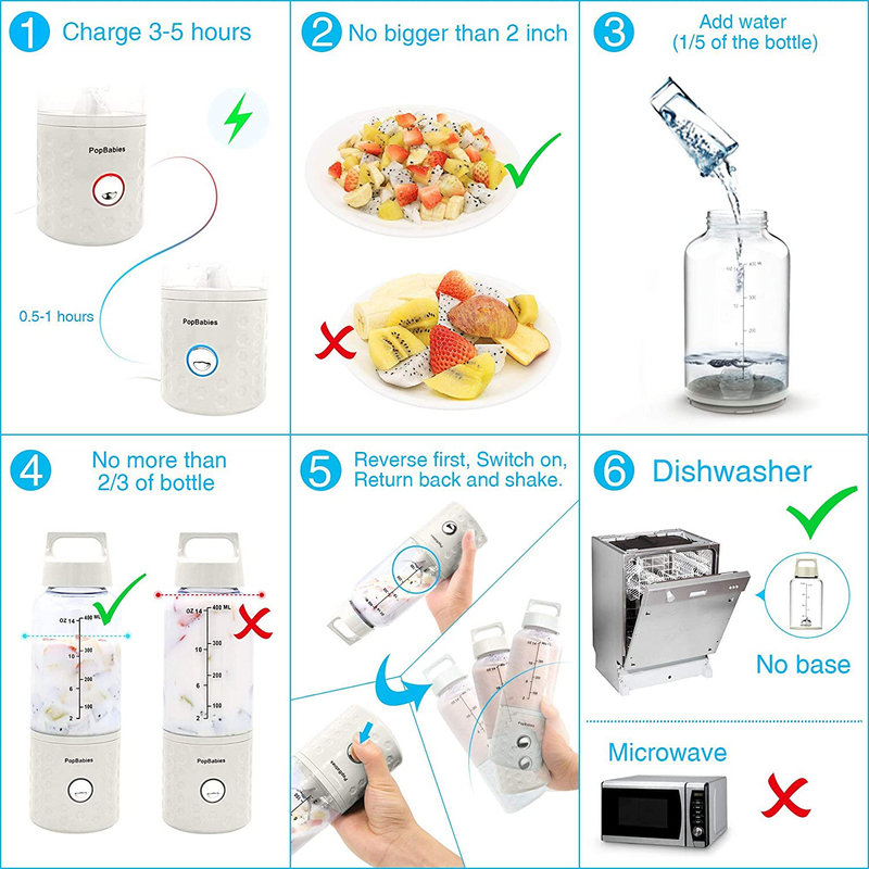 Portable Blender, PopBabies Personal Blender for Shakes and Smoothies Battery Po