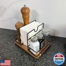 Napkin Holders for Kitchen Table, Rotating Wood Vertical Napkin Dispenser That Can Hold Salt and Pepper, Rustic Napkin Holder for Kitchen Dining Table Decor Brow Acacia